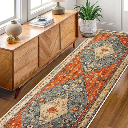 COMSLE Boho Runner Rug, 2' x 8' Washable Rugs for Hallway Faux Wool Small Kitchen Area Rug Distressed Throw Rug Non-Slip Laundry Room Rug Carpet Runner for Entryway Indoor Bedroom