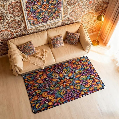 Vintage Mandala Area Rug 3x5 Bohemian Style Watercolor Flowers Rugs for Living Room | Boho Floral Washable Rug, Victorian Decor Antique Damask Carpet Indoor Floor Mat