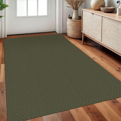 Braided Area Rug 3x5 Ft Washable Rugs for Entryway Throw Rugs with Rubber Backing Boho Door Mat Indoor Entrance Cotton Kitchen Mats Woven Front Door Carpet for Foyer Living Room, Dark Green