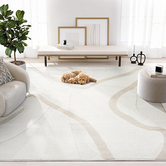 Abani Nomad Cream & Beige Area Rug 9' x 12' for Living Room, Bedroom - Chic Abstract Pattern - Durable & Easy to Clean