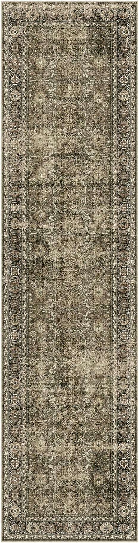 Light Brown 2x8 Vintage Area Rug Hallway Indoor Kitchen Washable Living Room Carpet Tribal Distressed Rug Retro Accent Throw Rug for Office Dining Room Bathroom Faux Wool