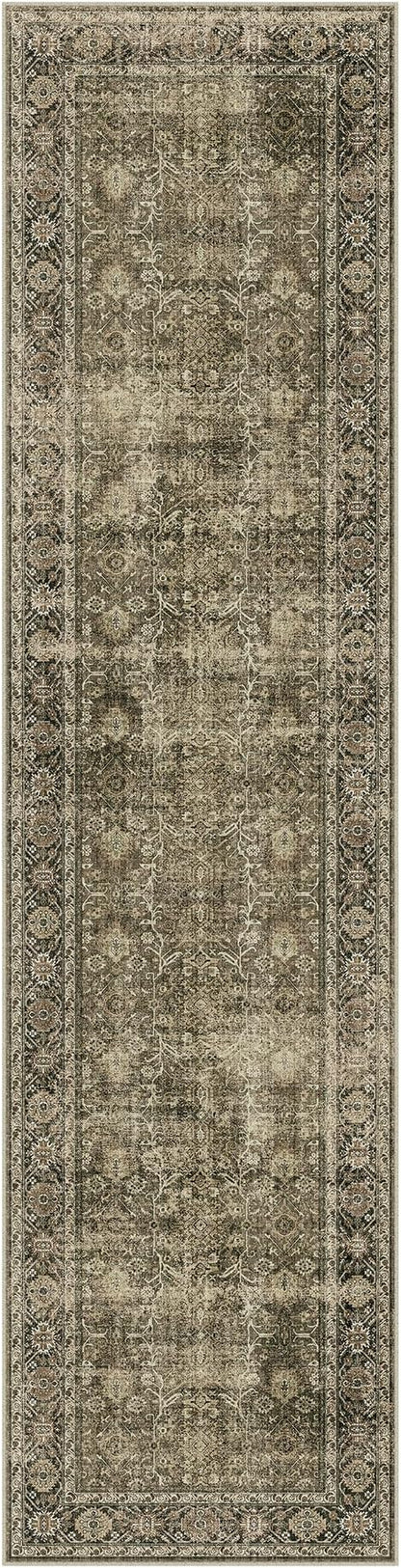 Light Brown 2x8 Vintage Area Rug Hallway Indoor Kitchen Washable Living Room Carpet Tribal Distressed Rug Retro Accent Throw Rug for Office Dining Room Bathroom Faux Wool