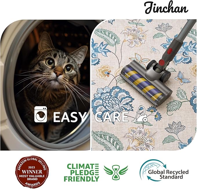 jinchan Elora 3x10 Floral Runner Rug for Hallway Washable Runner Vintage Romance Design Non Slip Thin Indoor Floor Cover Low-Profile Throw Carpet for Entryway Bathroom Bedroom Porch, Blue/Beige