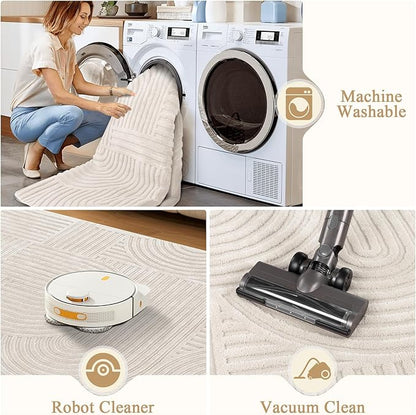 Pauwer 3x5 Washable Area Rugs for Living Room Modern Beige Solid Color Soft Fluffy Rugs for Bedroom Non Slip Boho Accent Indoor Mat Floor Carpet Cover for Kids Room Dining Room Kitchen Office, Beige