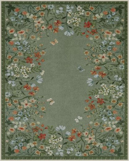 Wonnitar Washable 8x10 Living Room Area Rug, Large Green Floral Rugs for Bedroom, Non-Slip Soft Botanical Area Rug Throw Carpet for Dining Guest Room Playroom (Green,8'x10')