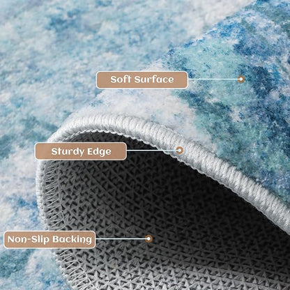 Round 5ft Area Rug Modern Abstract Washable Carpet for Living Room Entryway Dining Room Home Office - Abstract Teal Grey