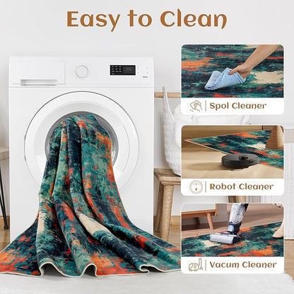 5x7 Abstract Area Rug, Modern Washable Indoor Rugs for Living Room, Soft Large Non-Slip Carpet for Bedroom Dining Room Home Office Farmhouse Decor - Forest Camouflage
