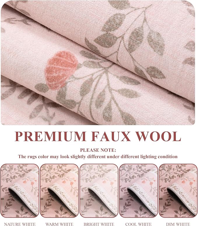 YIHOUSE Pink Floral Print Rugs, Moroccan Trellis 10x14 Washable Large Rug, Modern Pastel Non Slip Ultra-Thin Area Rug for Classroom, Nursery Playroom,Dorm,Bedroom,Living Room, Pink Multi