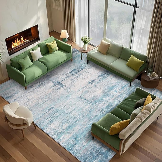 Abstract 5x7 Area Rug Washable Soft Large Non-Slip for Living Room Dining Room Office Bedroom - Abstract Teal/Grey