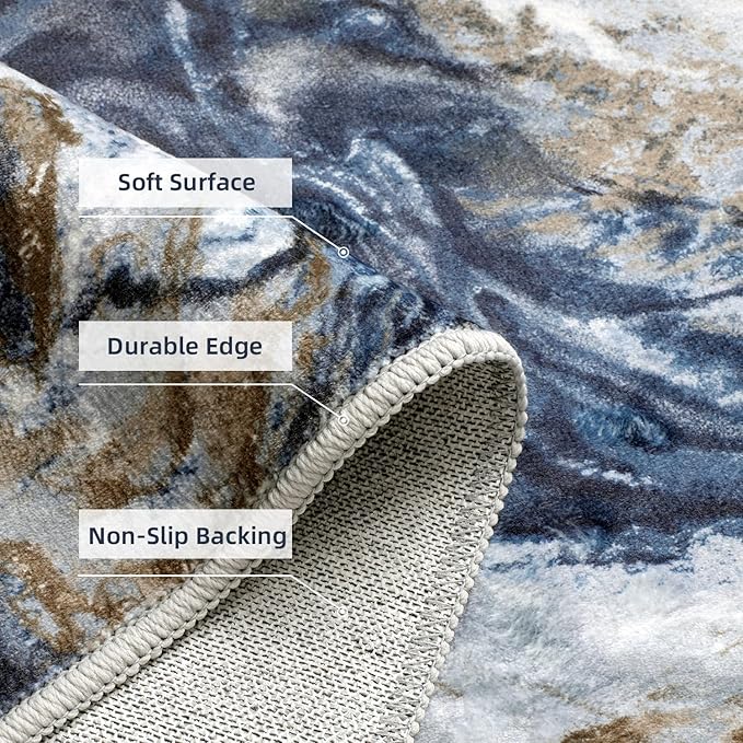 2x8 Runner Rug for Hallways Kitchen Modern Abstract Washable Runner Rug Soft Non Slip Marble Carpet Runner for Laundry Entryway Bedroom Bathroom
