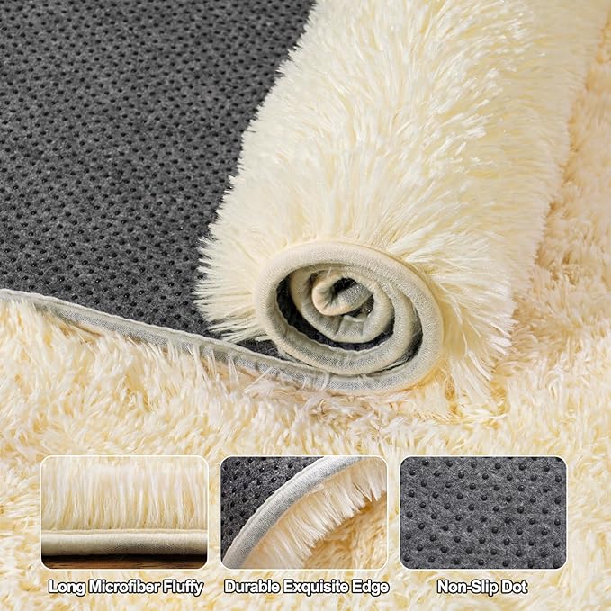 Upgrade Non-Slip Plush Rugs Fluffy Area Rugs for Living Room, Soft Shaggy Carpets for Living Room, Perfect Decor for Modern Home Light Champagne 8x10 Feet