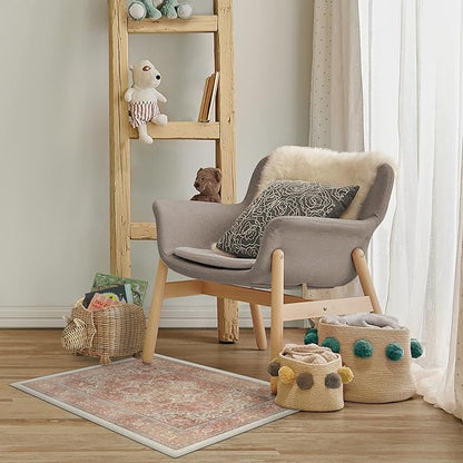 RUGGABLE Washable Area Rug – Kamran Rose Pink 2x3, Stain-Resistant, Non-Slip – Small Machine Washable Rugs for Living Room, Bedroom, Hallway, Entryway & Bathroom–with Standard Pad
