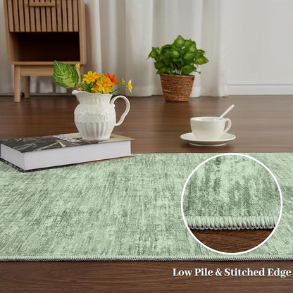 RUGSREAL Modern Runner Rug 2.5x8 Stain Resistant Washable Kitchen Runner Carpet ith Rubber Backing Low Pile Contemporary Solid Color Entryway Mat Ultra Soft Rug for Living Room Bedroom, Green