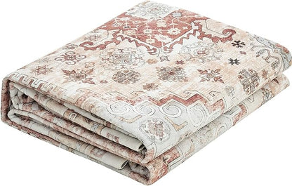 VEVOR 9 x 12 ft Area Rug Large Washable Rug Non-Slip and Tear-Resistant Soft Carpet Pet & Child Friendly Vintage Area Rugs Indoor Mat for Bedroom Living Room Kids Room Office Brown Red
