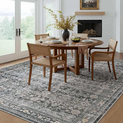 MontVoo-Vintage Area Rug 5X7 Grey Rugs for Living Room-Soft Distressed Printed Rugs for Bedroom-Non Slip Carpet-Machine Washable Rug for Dining Room Living Room Bedside Office