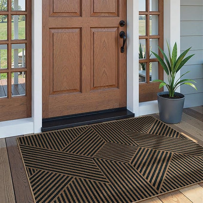 Lahome Modern Geometric Outdoor Easy Jute Rug, 3x5 Indoor Outdoor Rugs for Living Room Black Entryway Carpet, Farmhouse Washable Non Slip Carpet for Patio Courtyard Bedroom