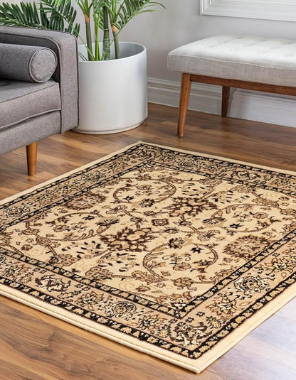 Rugs.com Yasmin Collection Rug – 8 Ft Square Ivory Medium Rug Perfect for Living Rooms, Kitchens, Entryways
