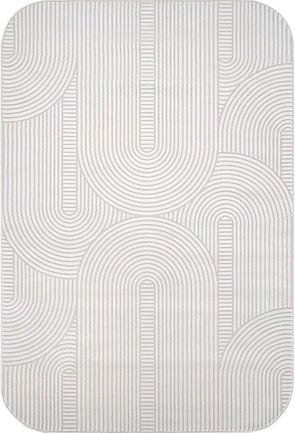 Beverly Rug Modern Geometric Area Rug 5x7 Low-High Pile Durable Soft Abstract Semi-Circles Indoor Rugs for Living Dining Room Office Stain Resistant Non Shedding Indoor Carpet Beige White 5 x 7