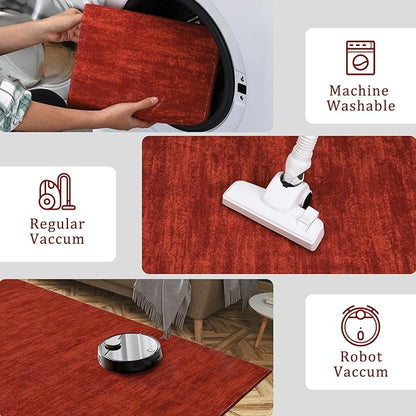 RUGSREAL Solid Color Rug for Living Room 8x10 Large Washable Bedroom Rug with Rubber Backing Low-Pile Modern Contemporary Indoor Area Rug Home Office Throw Carpet for Dining Room, 8' x 10' Red