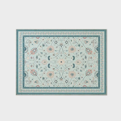 EVERGRACE Area Rugs for Living Room 5x7, Boho Floral Faux Wool Indoor Outdoor Rugs, Washable Rugs for Bedroom Dining Room Entryway Kitchen, Low Pile Floor Mat Carpet for Home Decor, Pale Blue