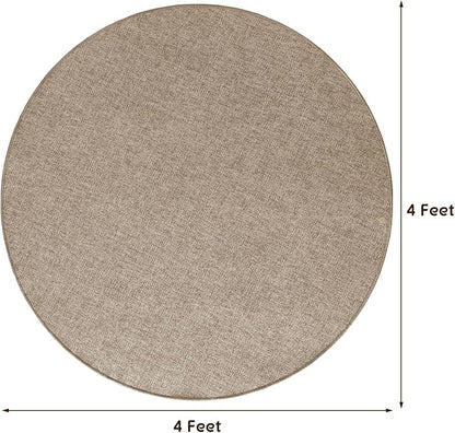 LBRO2M Easy Jute Solid Area Rug 4X4 Round Washable Rugs for Living Room Dining Room Bedroom Natural Jute Look Indoor Outdoor Rug Durable, Solid Non Shedding Eco Friendly (4X4 Natural)
