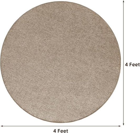LBRO2M Easy Jute Solid Area Rug 4X4 Round Washable Rugs for Living Room Dining Room Bedroom Natural Jute Look Indoor Outdoor Rug Durable, Solid Non Shedding Eco Friendly (4X4 Natural)