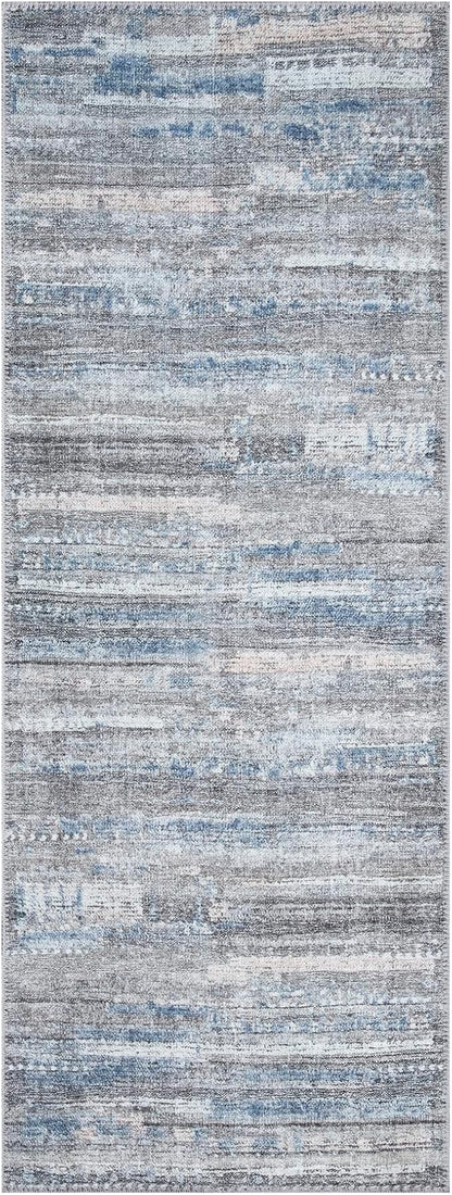 Bloom Rugs Washable Non-Slip 7 ft Runner - Gray/Blue/Blush Modern Abstract Runner for Entryway, Hallway, Bathroom, and Kitchen - Exact Size: 2.5' x 7'