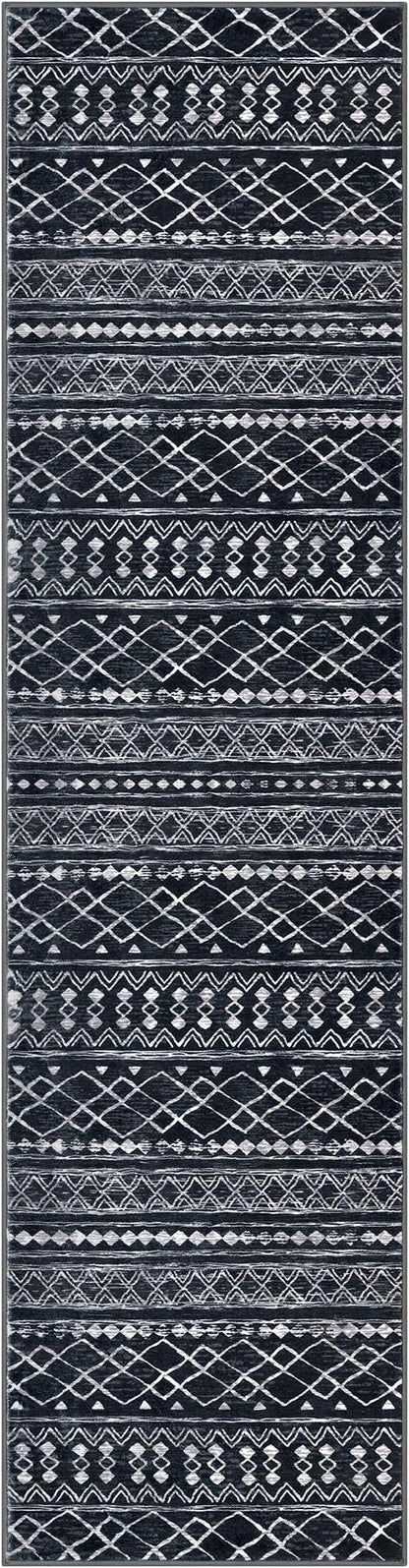 KUTA Moroccan Washable Kitchen Rug, 2x7 Non-Slip Vintage Black Boho Hallway Runner Rugs Ultra Soft Distressed Geometric Floor Carpet Runners for Bedroom Laundry Living Room