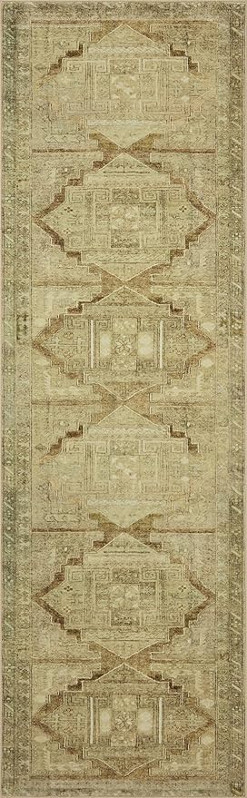 Loloi Magnolia Home by Joanna Gaines Sinclair Collection SIN-02 Khaki/Tobacco 2'-3" x 11'-6", .25" Pile Height, Machine Washable, Runner Rug