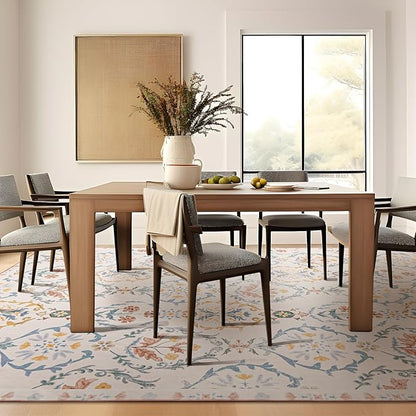 Phantoscope Washable Area Rug 5'x7' Non-Slip, Vintage Floral Boho Rugs for Living Room, Bedroom, DiningRoom, Soft Botanical Moroccan Pattern, Low-Pile Foldable Floor Carpet, Ivory Pink/Boho Garden