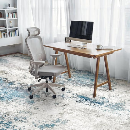 Washable Area Rugs for Living Room 8x10 - Large Neutral Modern Abstract Rug, Soft Low Pile Carpet with Non Slip Backing for Under Dining Room Table, Bedroom, Home, Office, Dorm - Blue Gray