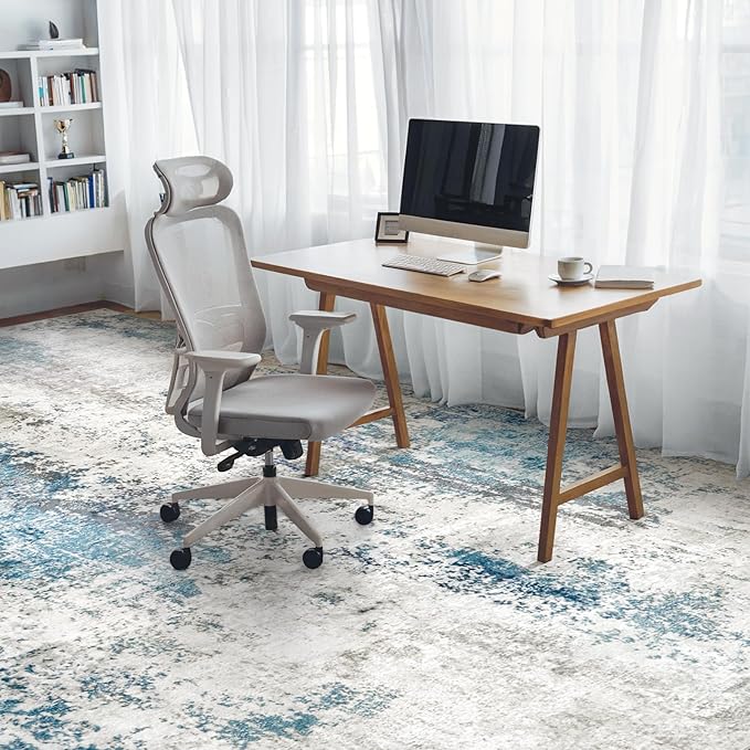 Area Rug for Living Room 10x14 - Extra Large Washable Neutral Modern Abstract Rugs, Soft Carpet with Non Slip Backing for Under Dining Room Table, Bedroom, Home, Office, Dorm - Blue Gray