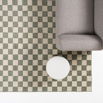 Revival Rugs Gambit 7'10"x10' Checkered Rug Washable Area Rug for Living Room Bedroom - 100% Recycled Oeko-TEX Certified, Medium Pile, Green, Beige