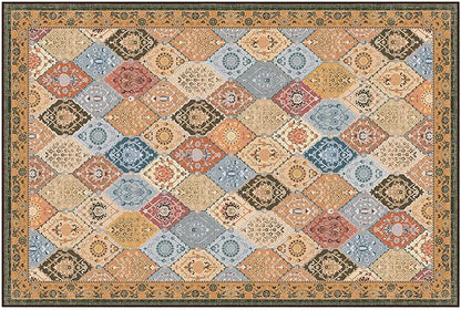 Phantoscope Washable Area Rug 6'x9' Non-Slip, Vintage Boho Rugs for Living Room, Bedroom, Dining Room, Distressed Moroccan Mosaic Diamond Pattern, Low-Pile Foldable Floor Carpet, Terracotta/Rust