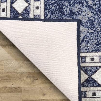 Antep Rugs Alfombras Modern Bordered 4x6 Non-Skid (Non-Slip) Low Profile Pile Rubber Backing Indoor Area Rugs (Navy Blue, 4' x 5'8")