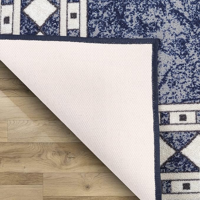 Antep Rugs Alfombras Modern Bordered 3x5 Non-Skid (Non-Slip) Low Profile Pile Rubber Backing Indoor Area Rugs (Navy Blue, 3' x 5')