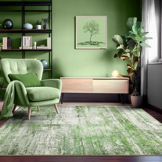 Abstract 4x6 Area Rug for Living Room Dining Room Entryway Sage Green