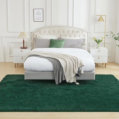 Andency Emerald Green Soft Area Rugs for Living Room Bedroom, 3x5 Non-Slip Fluffy Shag Carpet, Indoor Floor Fuzzy Shaggy Living Room Plush Rug for Kids Dorm Nursery Home Decor Aesthetic