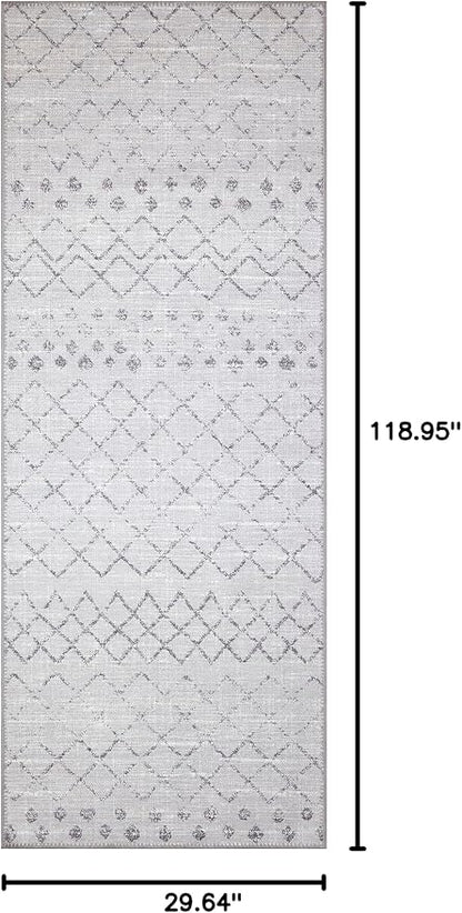 GLN Rugs Contemporary Collection - Machine Washable Area Rug, Contemporary Washable, Non Slip, Low Pile Chenille Rug, Living Room, Bedroom, Kitchen Rug (2'6" x 10' Gray 0166)