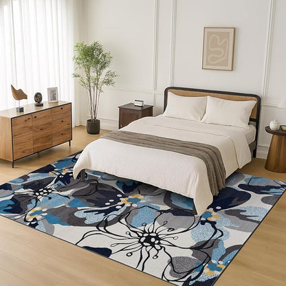 Rugshop Gray Large Floral Non-Slip Area Rug Fade Resistant for Living Room, Dining Room and Bedroom, 6'6" x 9'