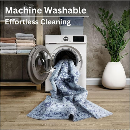 Bloom Rugs Washable Non-Slip 5' x 7' Rug - Gray/Blue Traditional Medallion Area Rug for Living Room, Bedroom, Dining Room, and Kitchen - Exact Size: 5' x 7'