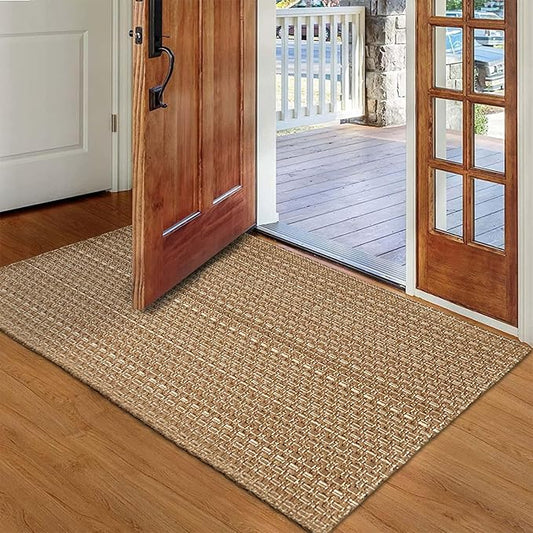 Entryway Rug,Indoor Door Mat 2x3 ft Small Area Rugs,Boho Style Braided Rug,Neutral Solid Rugs,Entrance Doormat for Front Porch,Bathroom,Kitchen,Bedroom,Light Brown