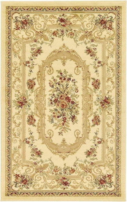 Rugs.com Chateau Collection Rug – 3' x 5' Cream Medium Rug Perfect for Entryways, Kitchens, Breakfast Nooks, Accent Pieces