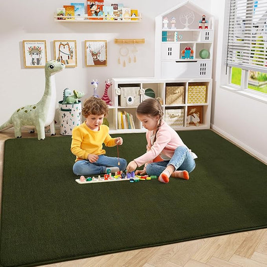 Amearea Modern Area Rugs for Bedroom Living Room, 4x6 Feet Olive Green Thickened Memory Foam Rug, Fluffy Indoor Washable Rugs Non Slip Minimalist Carpet for Kids Boys Girls Dorm Nursery Room Decor
