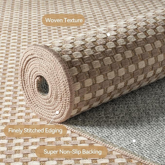 2x3 ft Indoor Door Mat Entryway Rug Non Slip Woven Washable Area Rugs Kitchen Mats for Floor, Front Entry Rug Entrance Doormat for Hall Porch Bathroom Kitchen Bedroom, Easy Clean, Brown 24"x36"