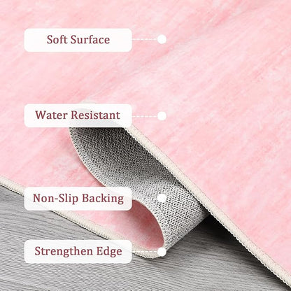 Garvee 8x10 Area Rug for Living Room Washable Kids Room Rug with Rubber Backing, Stain Resistant Modern Solid Rugs Non Shedding Low Pile Contemporary Carpet for Bedroom, Dining Room, Pink