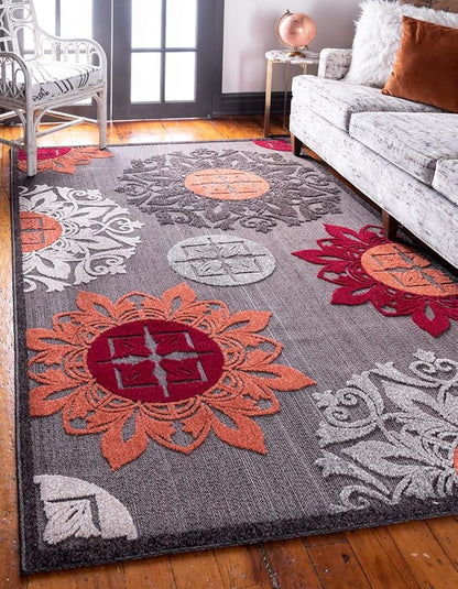 Unique Loom Outdoor Modern Collection Area Rug - Chicago (8' x 10' Rectangle, Brown/ Orange)
