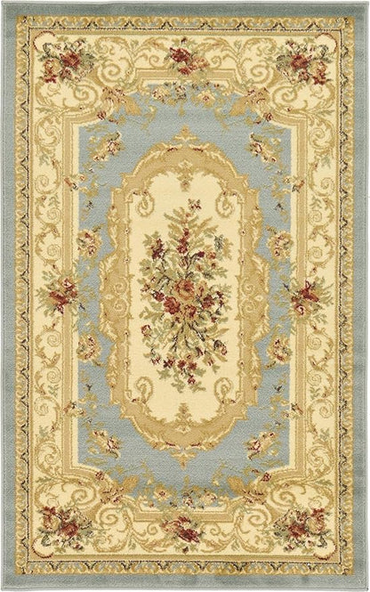 Rugs.com Chateau Collection Rug – 3' x 5' Light Blue Medium Rug Perfect for Entryways, Kitchens, Breakfast Nooks, Accent Pieces