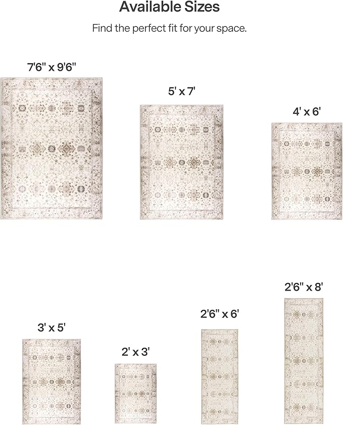 ReaLife Rugs Machine Washable Area Rug Runner - Living Room Bedroom Bathroom Kitchen Entryway Office - Padded Low Pile Stain Resistant Premium - Boho Farmhouse Vintage - BEV - Beige 2'6" x 8'