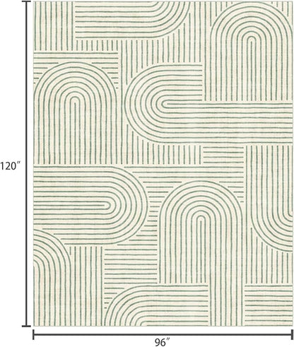 Washable Area Rug 8x10 - Large Sage Green Boho Rugs for Living Room Soft Abstract Bedroom Rug Ultra-Thin Modern Rainbow Carpet Rug for Dining Room Nursery Room Home Decor